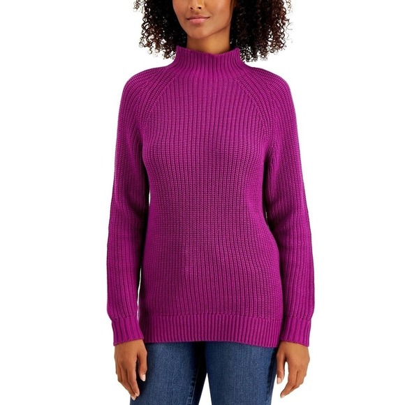 Style & Co Petite Cotton Funnel-Neck Sweater Violet Orchid PP - Picture 1 of 1